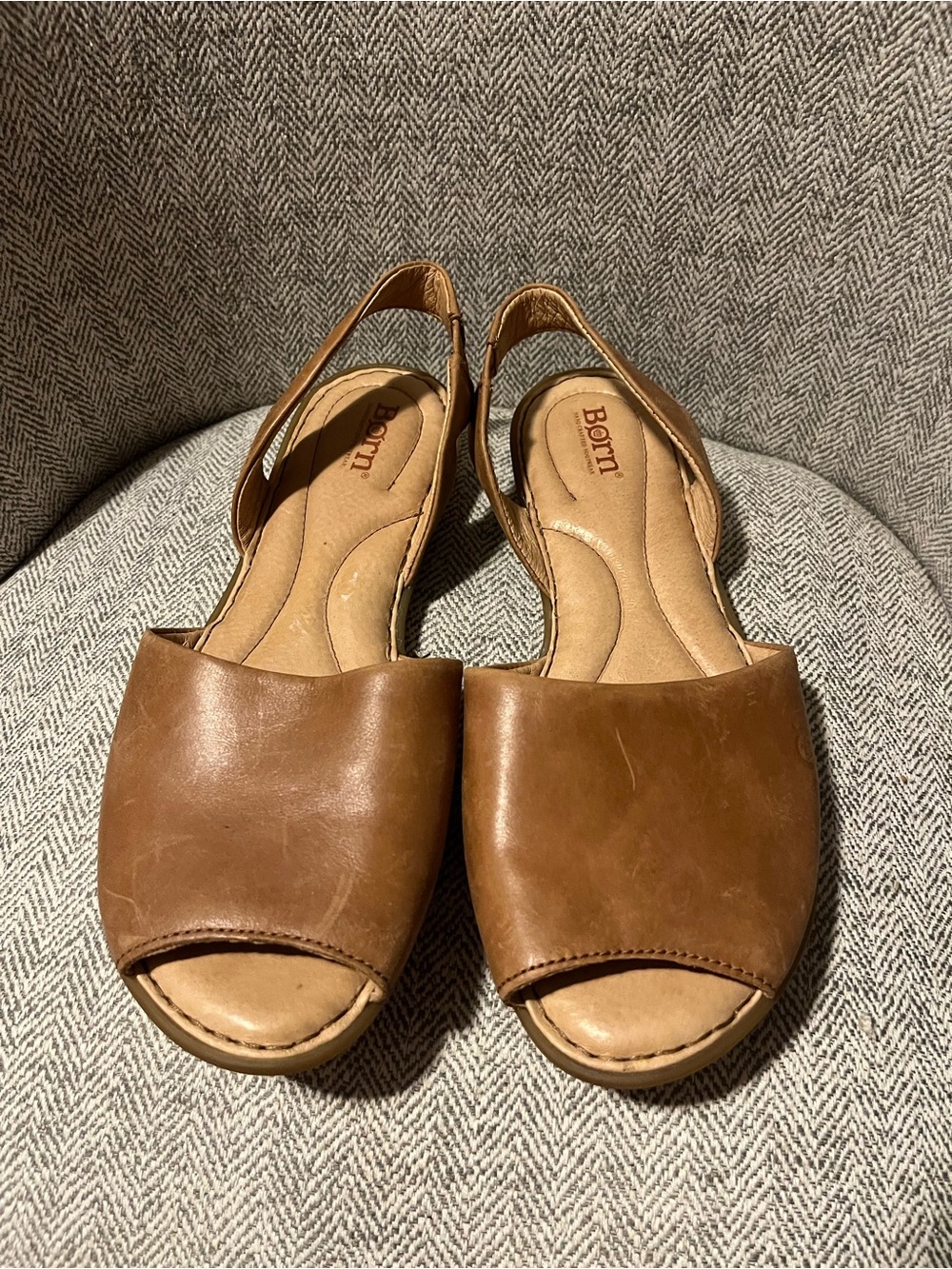 Børn Women’s Leather Slingback Sandals Brown Cognac Size 11M